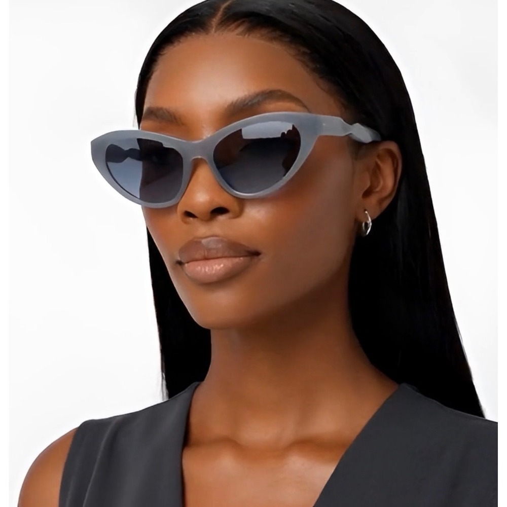 Women Matte Grey Slim Cat Eye Sunglasses Twisted Temple Y2K Futuristic Eyewear‎